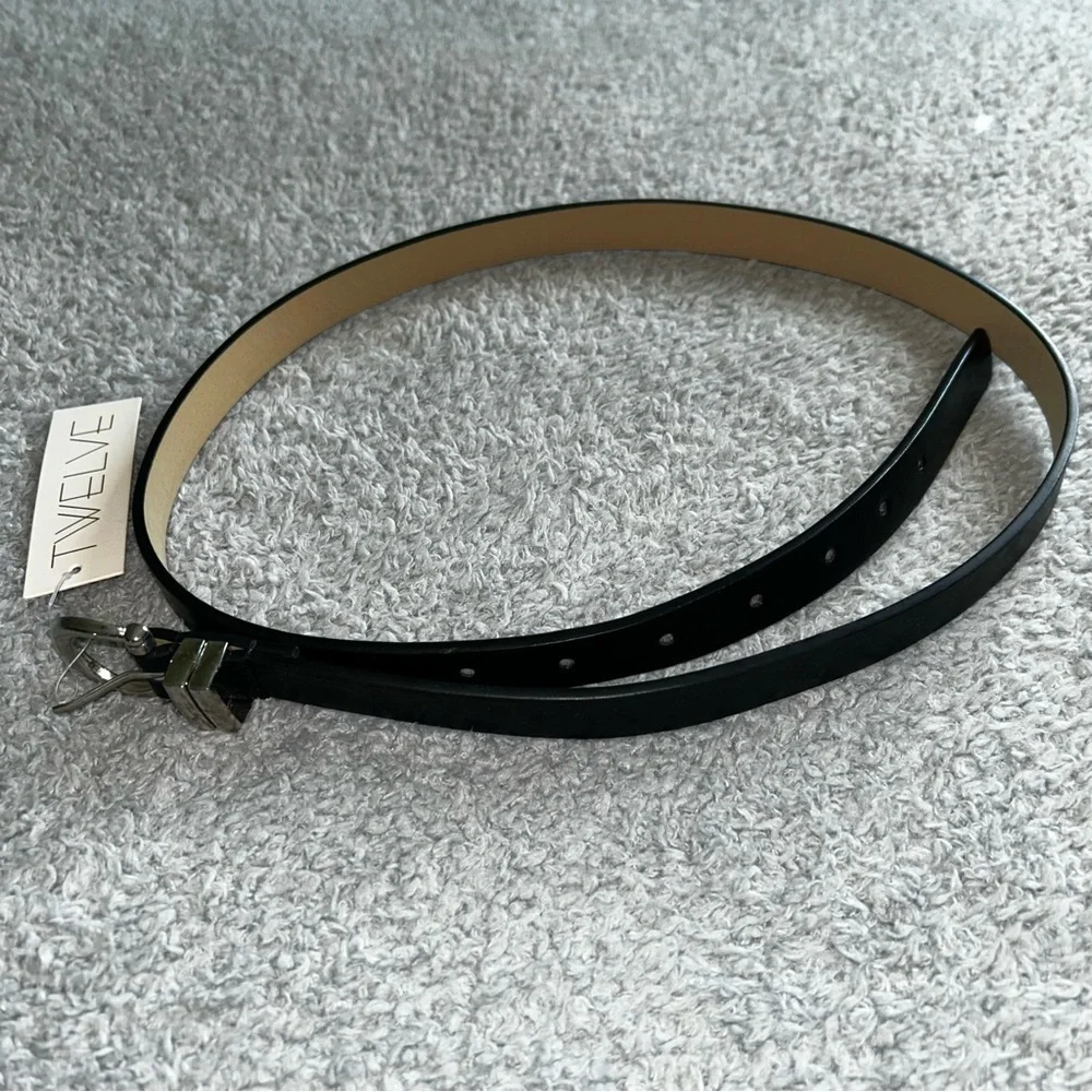 S-Twelve Black Leather Belt Sleek Minimalist Design